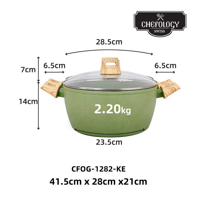 Chefology Olive Green 28cm Casserole with Lid Free Felt Pad