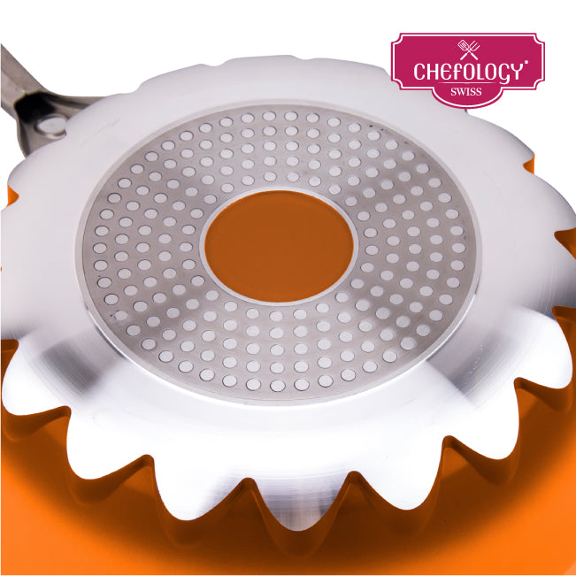 Chefology Swiss Stormwave Plus 24cm Wok With Glass Lid (Sunset Orange)