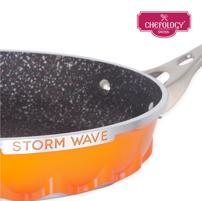 Chefology Swiss Stormwave Plus 28cm Frypan (Sunset Orange) Free Chefology Universal Glass Lid (24cm, 26cm, 28cm)