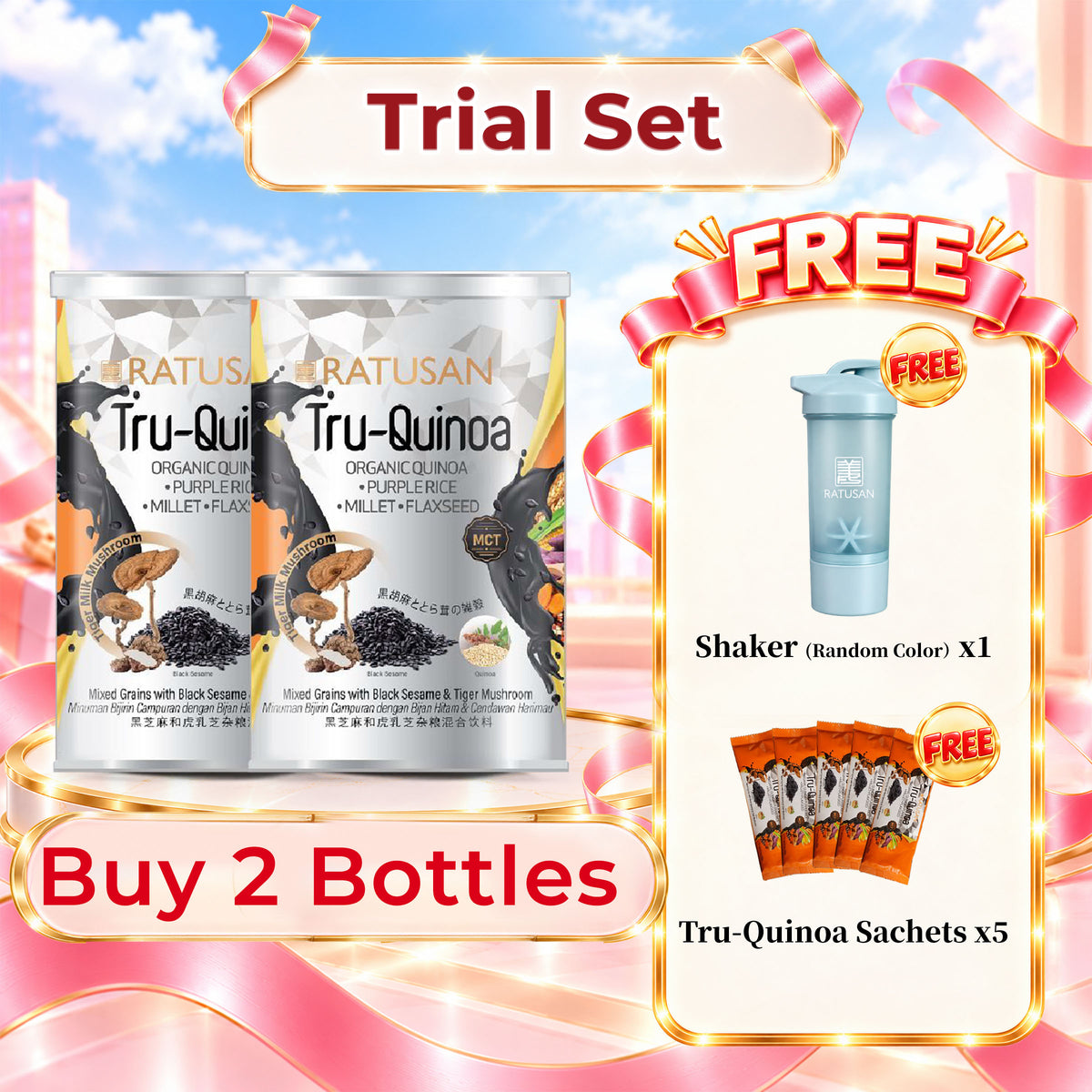 Ratusan Tru-Quinoa 450g 2 Tins Free Ratusan Tru-Quinoa Sachet & Ratusan Shaker
