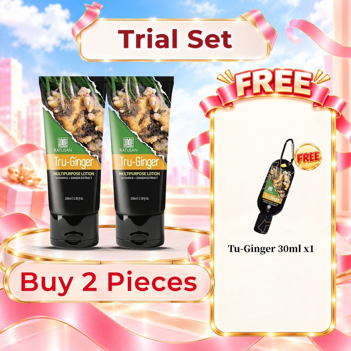 Ratusan Tru-Ginger Lotion 100ml x2 Free Ratusan Portable Tru-Ginger Hanger x1