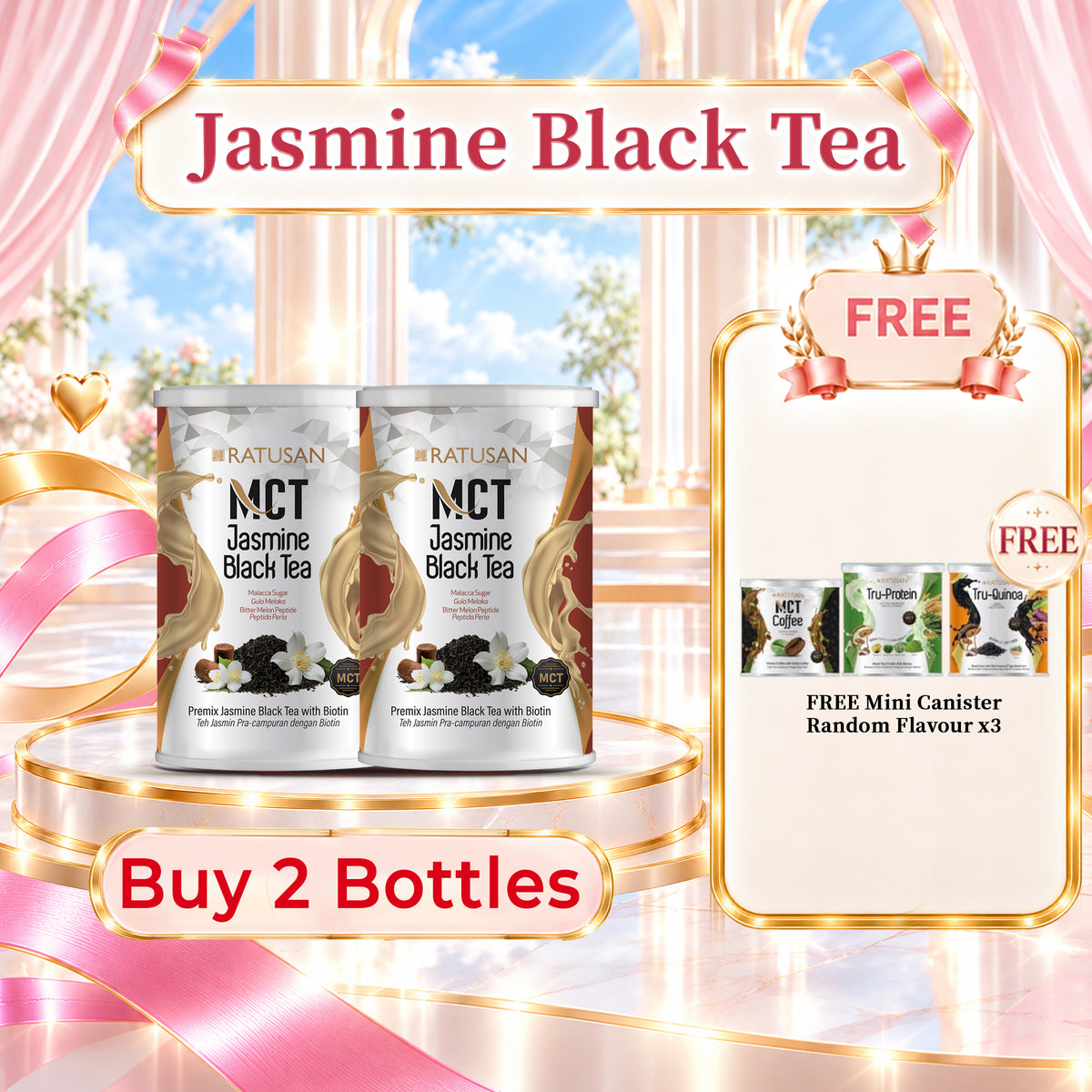 Ratusan MCT Jasmine Black Tea 375g 2 Tins Free Ratusan Keto Diet Mini Tin (Random Flavour)