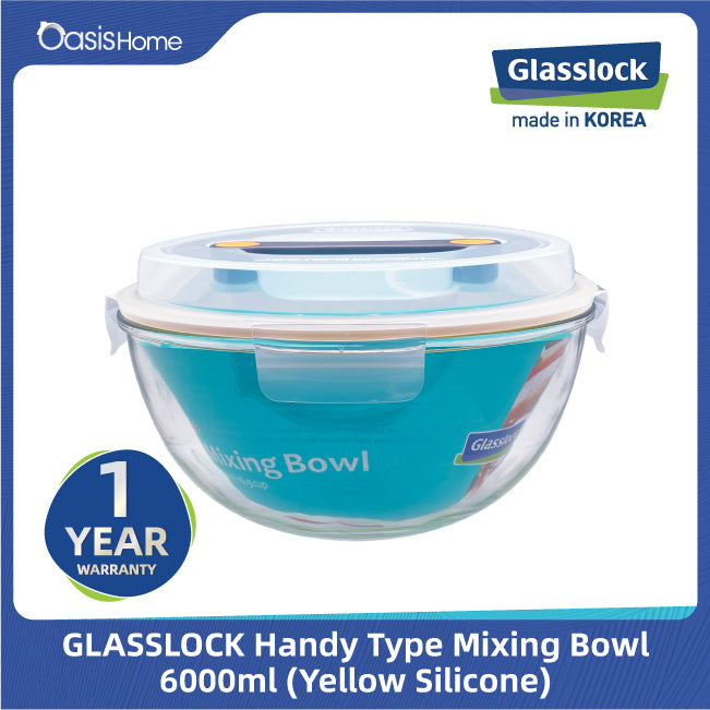 Glasslock Handy Mixing Bowl 6000ml (Yellow Silicone)