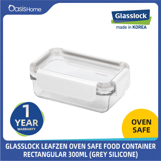 Glasslock Leafzen Rectangular Oven Safe Food Container 300ml (Grey Silicone)