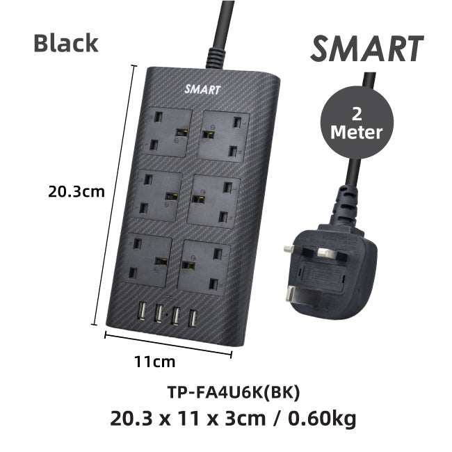 Smart USB Power Strip (6 Socket + 4 USB)