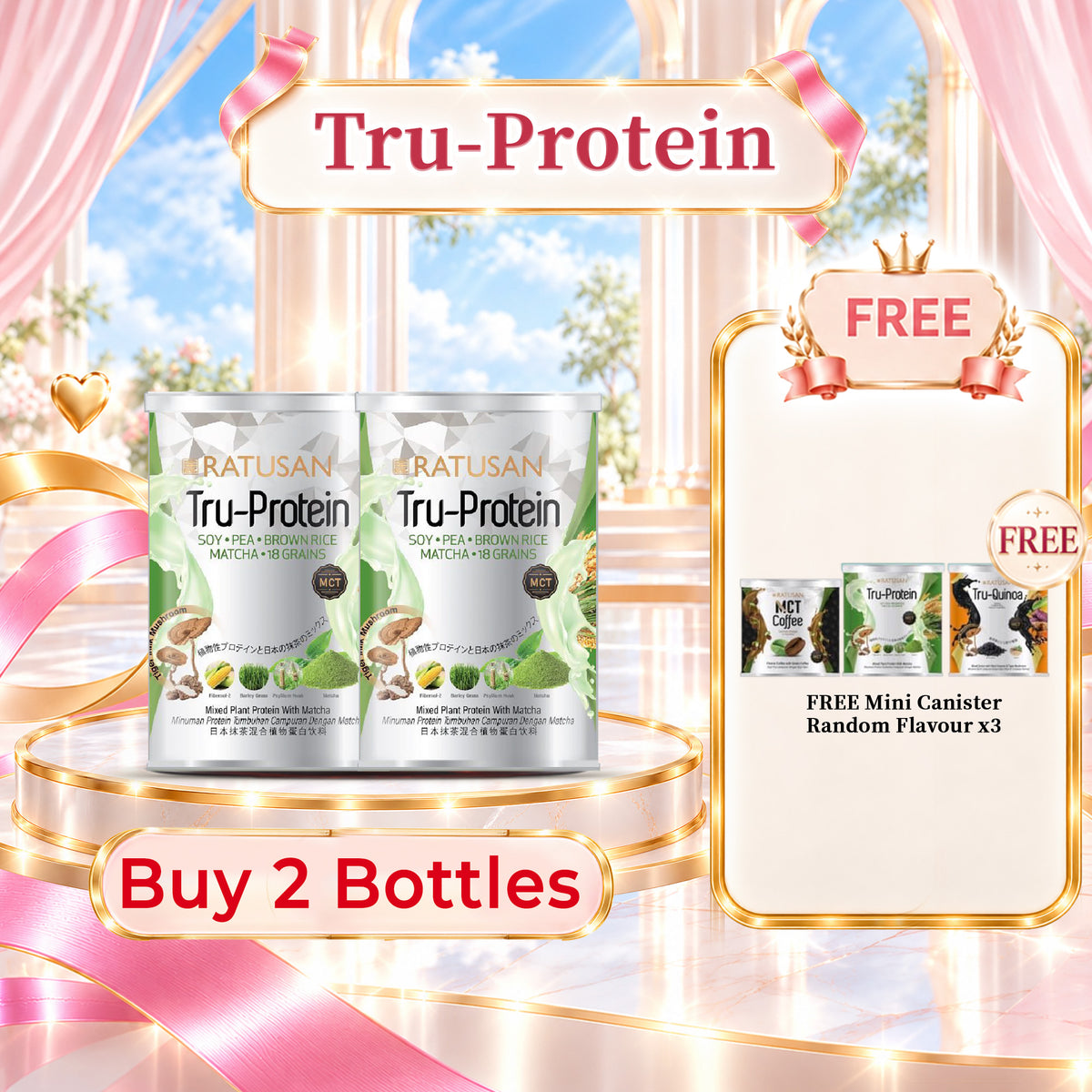 Ratusan Tru-Protein 450g 2 Tins Free Ratusan Keto Diet Mini Tin (Random Flavour)