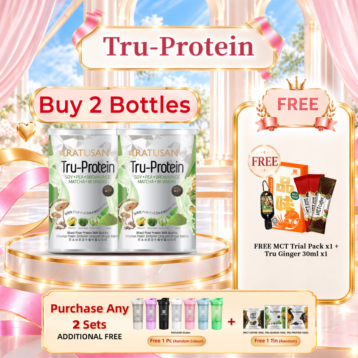 Ratusan Tru-Protein 450g 2 Tins Free Ratusan Trial Pack & Ratusan Portable Tru Ginger Hanger