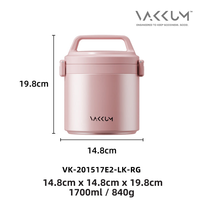 Vakkum Anti-Bacterial Stainless Steel 316 Thermal Food Jar 1.7L (Rose Gold + Green)