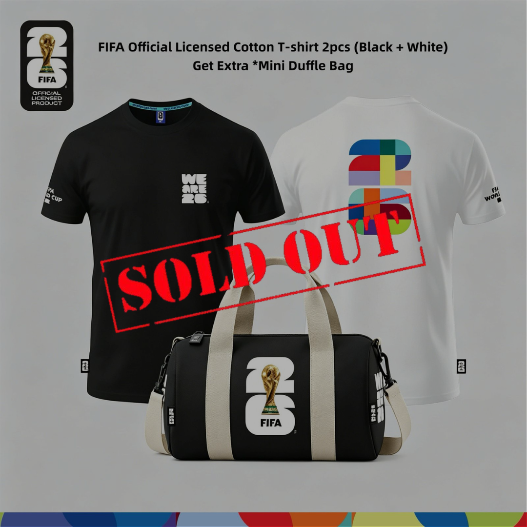 FIFA World Cup 2026™ Unisex Cotton Tee (Black + White) + FIFA World Cup 2026™ Mini Duffel Bag Black Color with Trophy