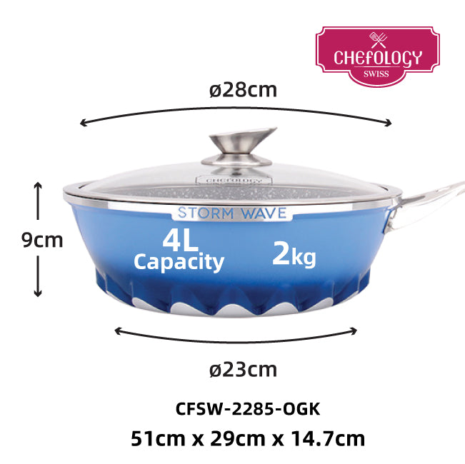 Chefology Swiss Stormwave 28cm Wok (Blue)