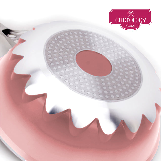 Chefology Swiss Stormwave 28cm Wok With Glass Lid (Peach Pink)