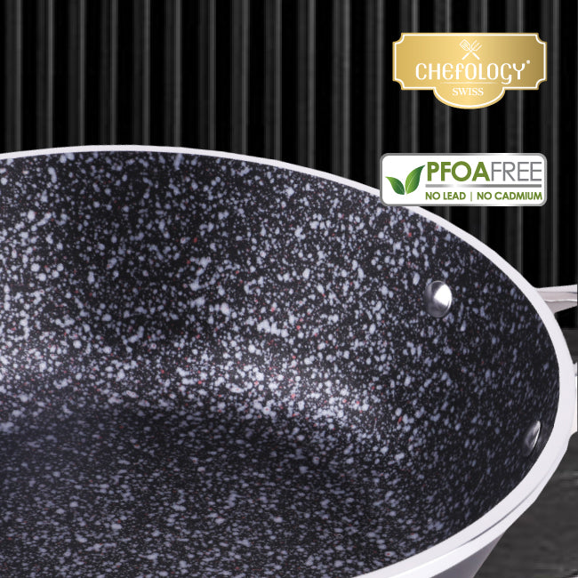 Chefology Swiss Stormwave 32cm Wok Black With Silicone Glass Lid