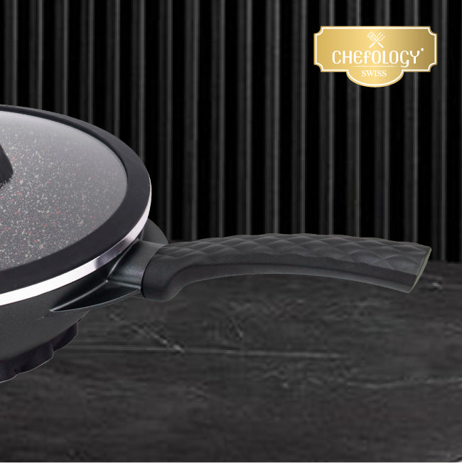 Chefology Swiss Stormwave 32cm Wok Black With Silicone Glass Lid