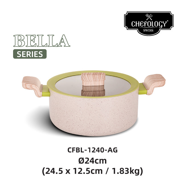 Chefology Bella 24cm Casserole with Glass Lid Free Cleaning Sponge