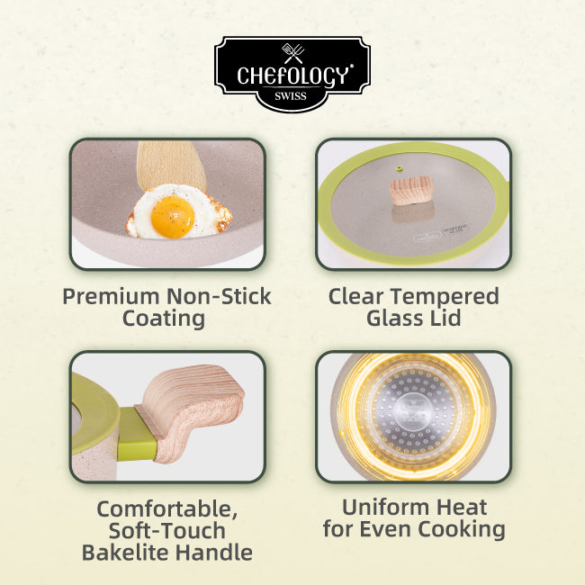 Chefology Bella 28cm Shallow Pot with Glass Lid Free Cleaning Sponge