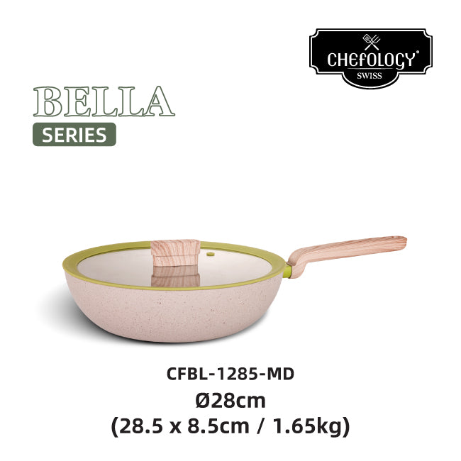 Chefology Bella 28cm Wok with Glass Lid Free Cleaning Sponge