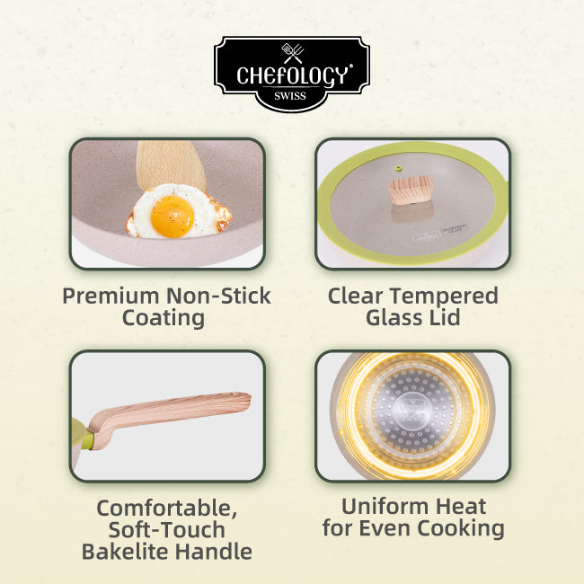 Chefology Bella 28cm Wok with Glass Lid Free Cleaning Sponge