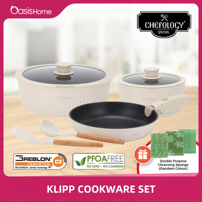 Chefology Klipp Cookware 3pcs Set Free Cleaning Sponge