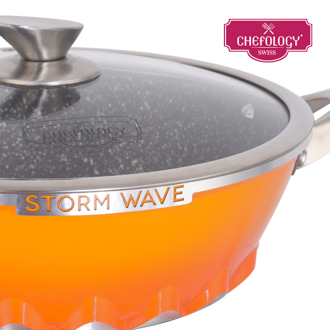Chefology Swiss Stormwave Plus 24cm Wok With Glass Lid (Sunset Orange)