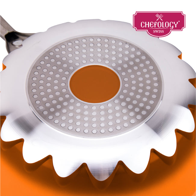 Chefology Swiss Stormwave Plus 28cm Frypan (Sunset Orange) Free Chefology Universal Glass Lid (24cm, 26cm, 28cm)