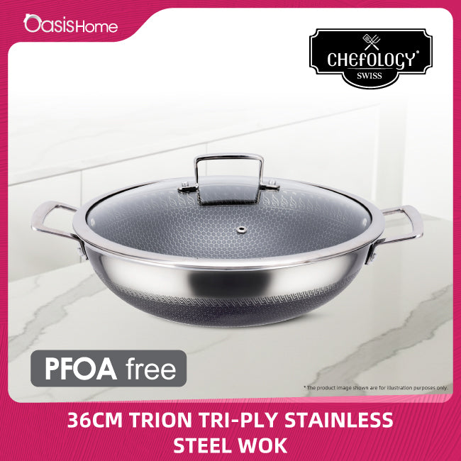Chefology Trion Triply Stainless Steel 36cm Wok