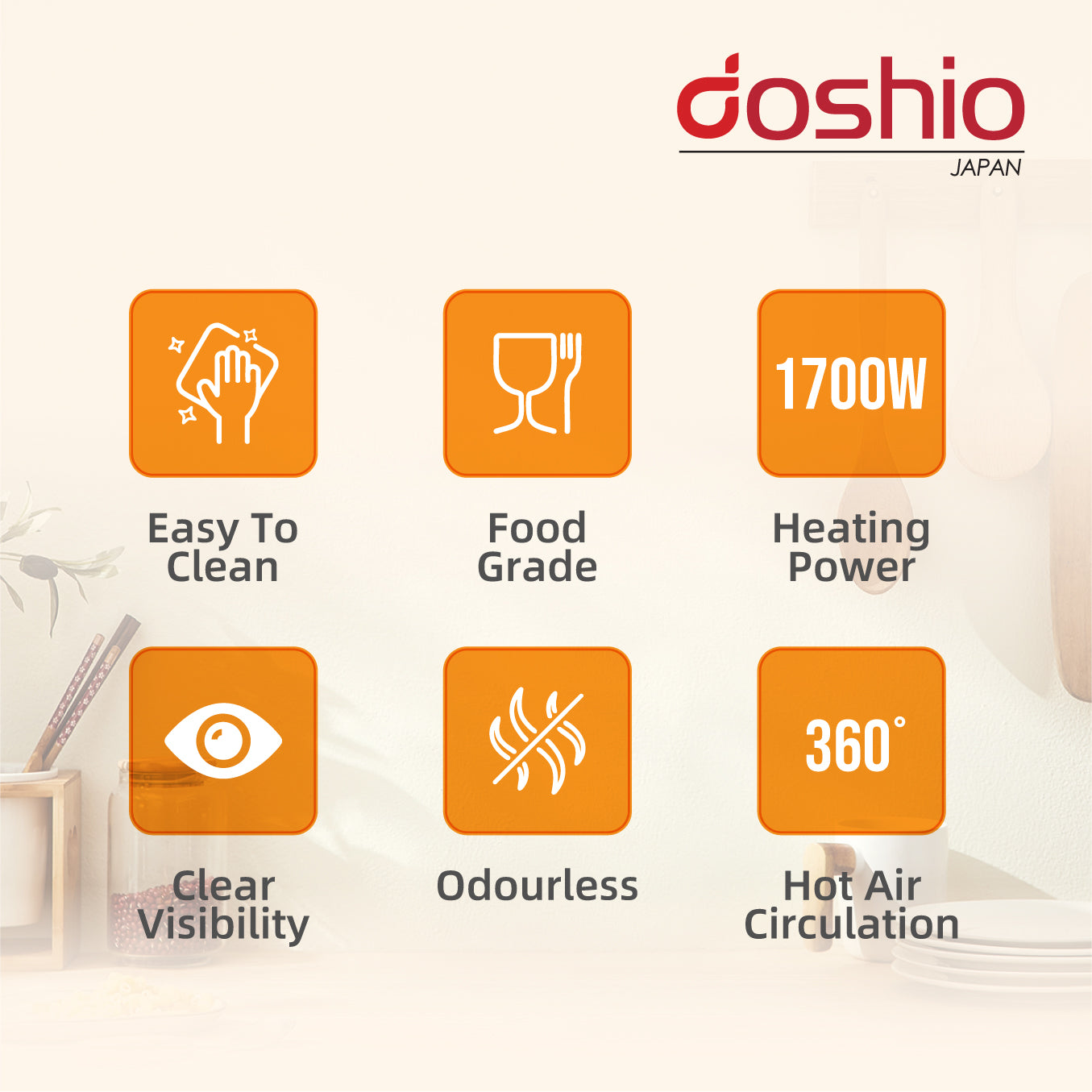 Doshio Vortex Air Fryer 6.5L Free 101 Air Fryer Recipe Book & Kitchen Hanging Towel (Red)