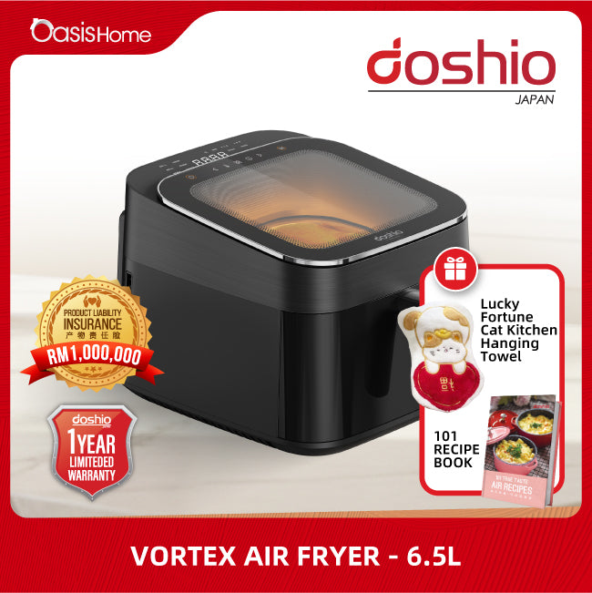 Doshio Vortex Air Fryer 6.5L Free 101 Air Fryer Recipe Book & Kitchen Hanging Towel (Red)