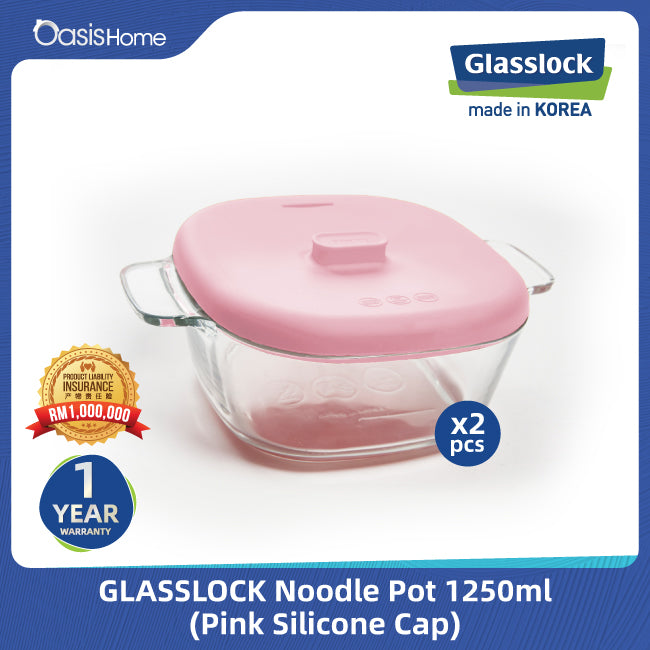 Glasslock Noodle Pot with Pink Silicone Cap