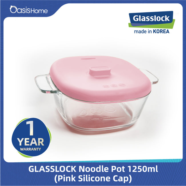 Glasslock Noodle Pot with Pink Silicone Cap