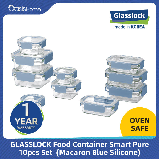Glasslock Oven Safe Food Container 10pcs Set (Macaron Blue)