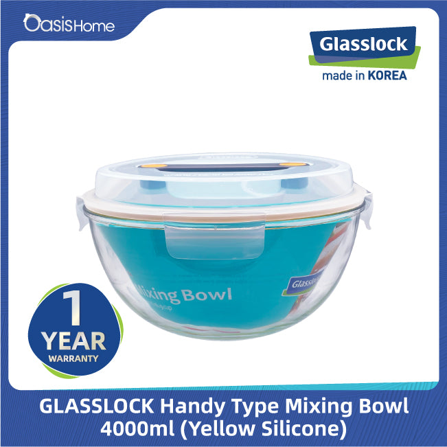 Glasslock Handy Mixing Bowl 4000ml (Yellow Silicone)
