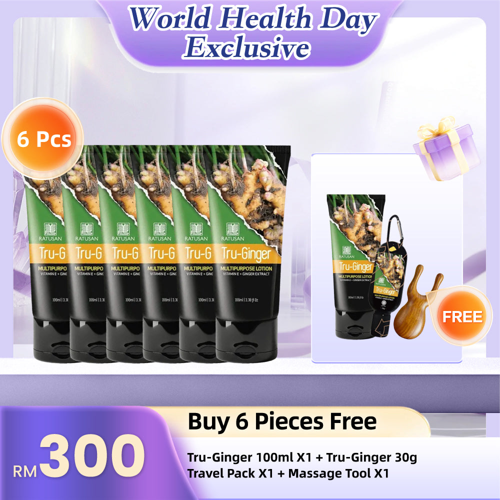 Ratusan Tru-Ginger Lotion 100ml 6 Pcs Free 1 Pc , Ratusan Portable Tru Ginger Hanger 1 Pc & Massage Tool 1 Pc