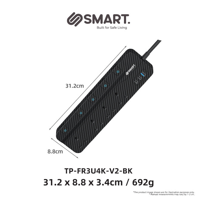 Smart USB Power Strip (4 Socket + 3 USB)