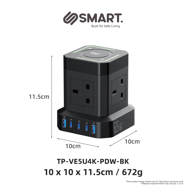 Smart Tower Power Strip (4 Socket + Wireless Charging + 2 USB-A + 3 USB-C)