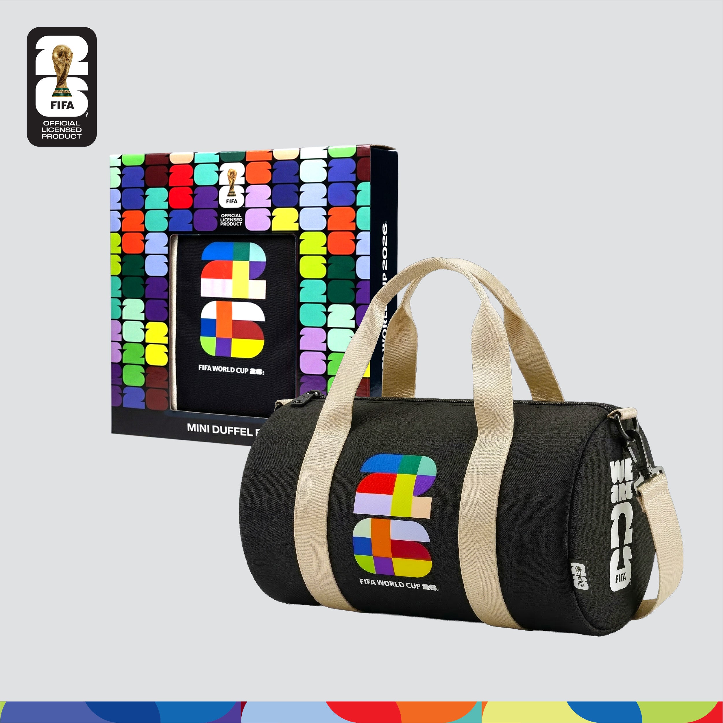 FIFA World Cup 2026™ Mini Duffel Bag Black Color with 26 Multicolor Wordmark