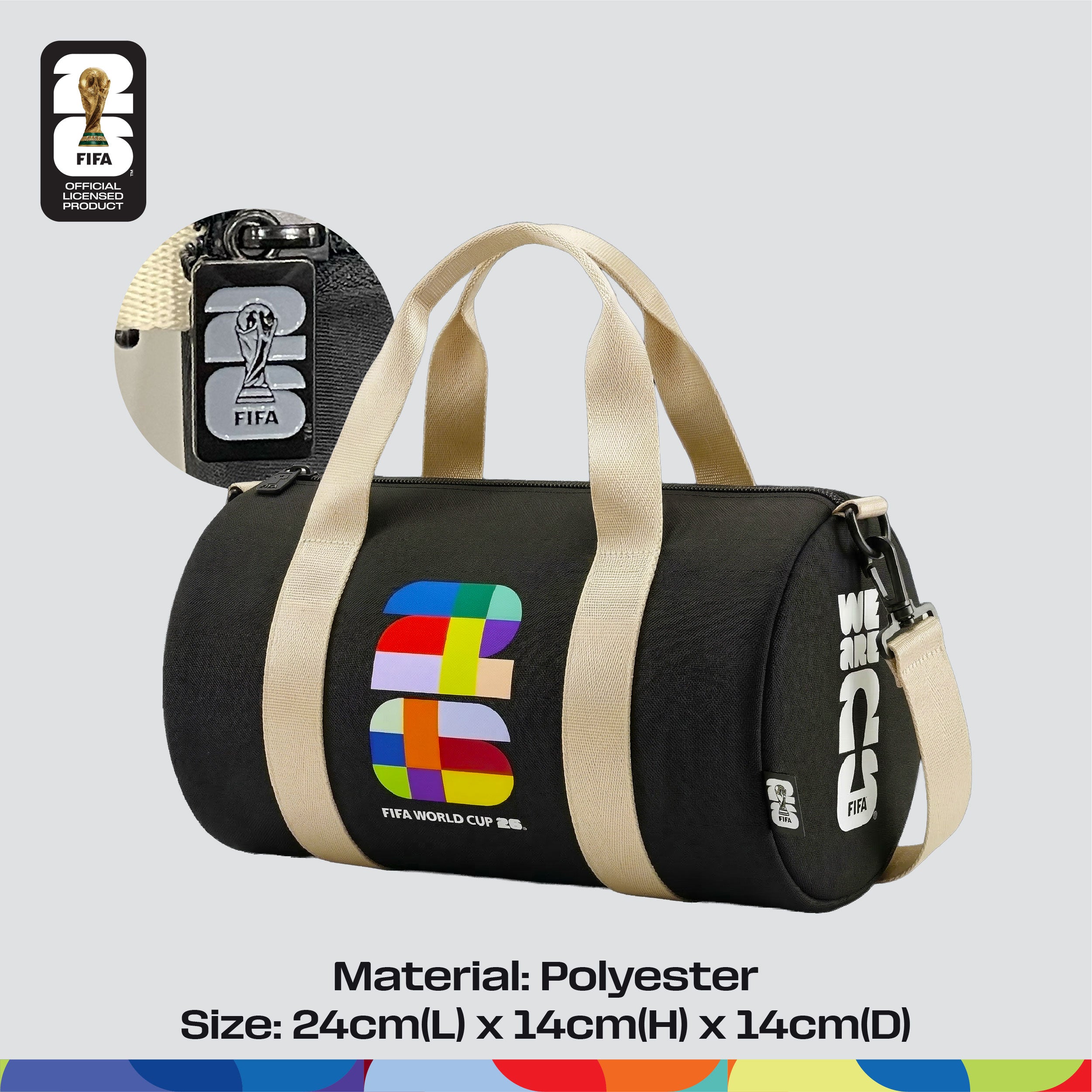 FIFA World Cup 2026™ Mini Duffel Bag Black Color with 26 Multicolor Wordmark