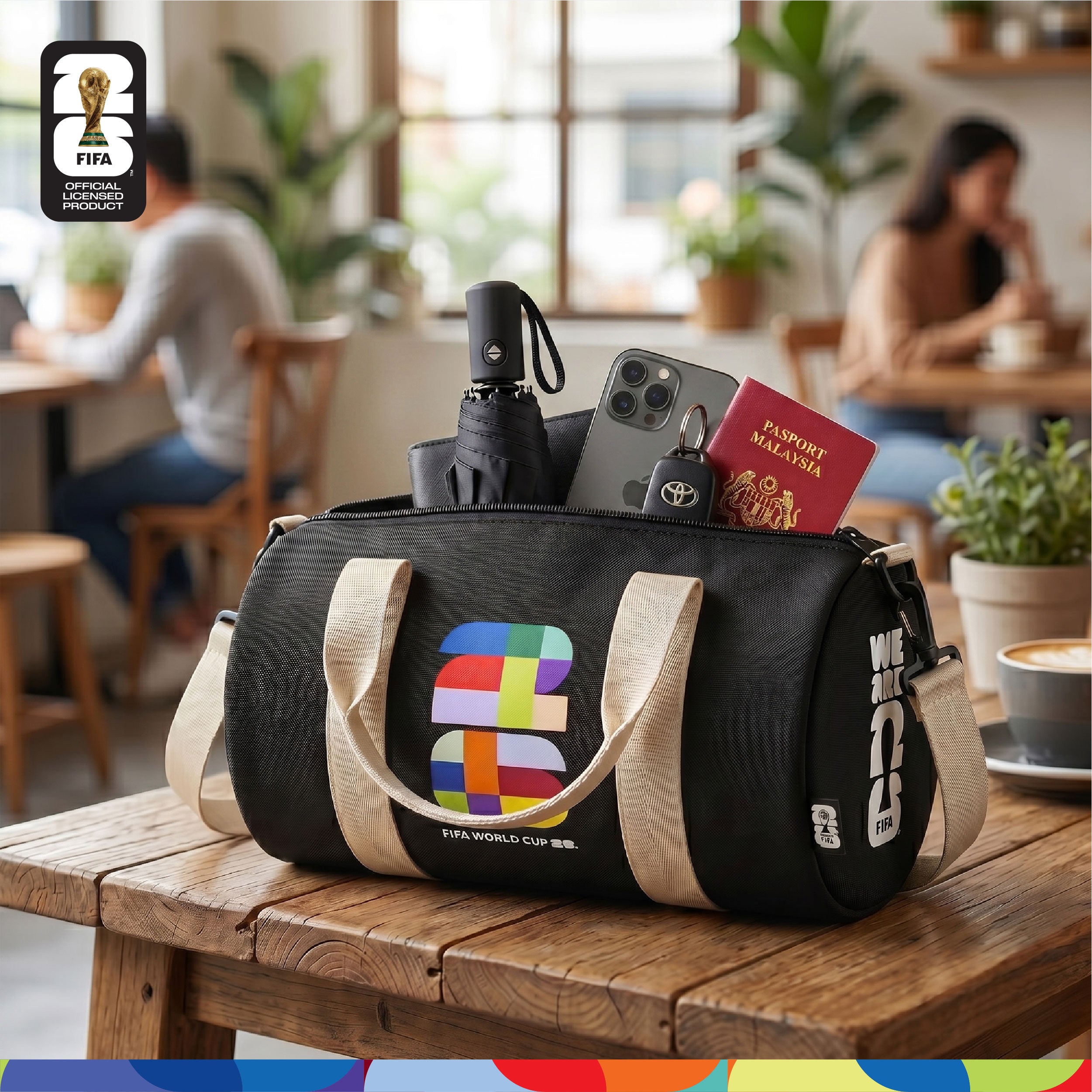 FIFA World Cup 2026™ Mini Duffel Bag Black Color with 26 Multicolor Wordmark
