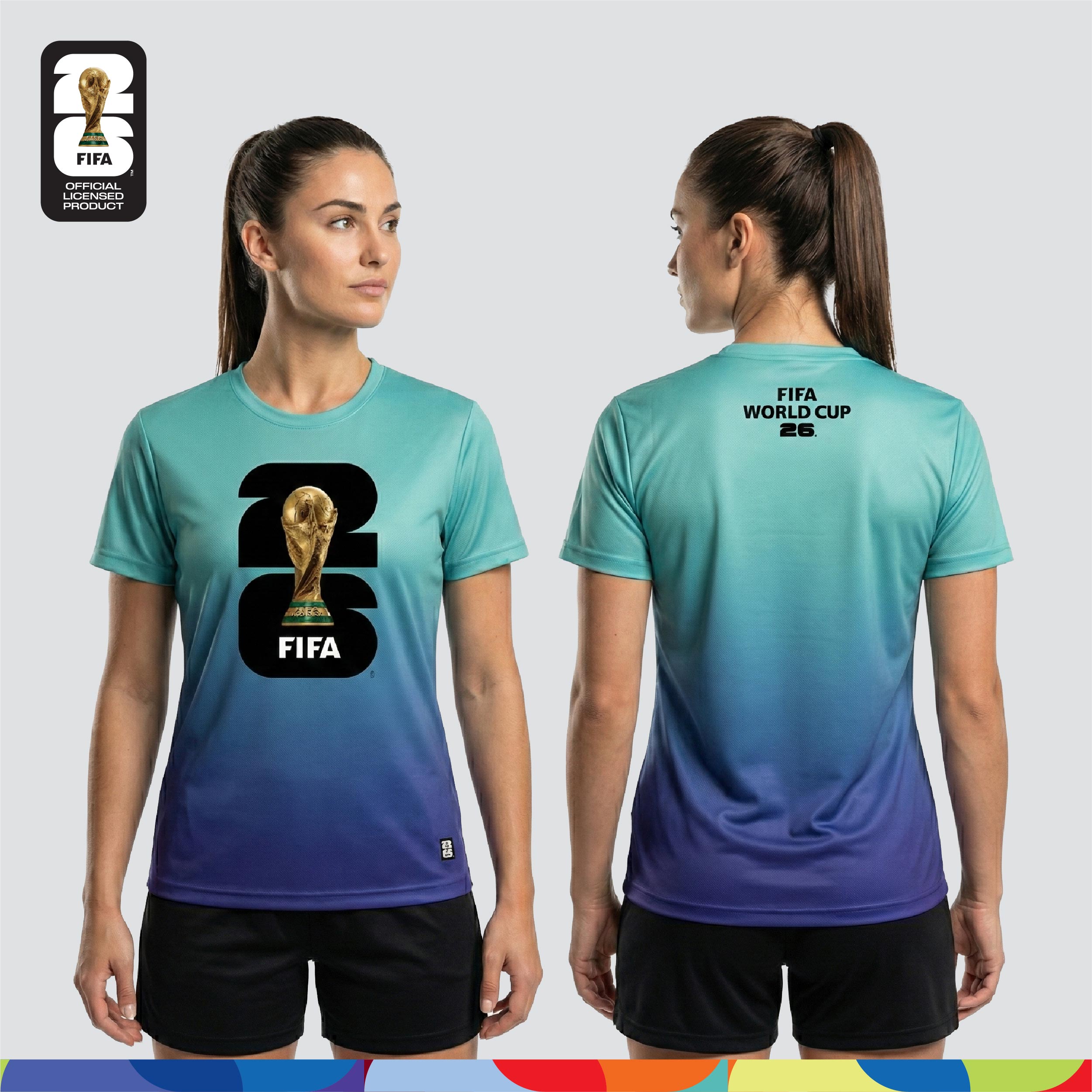 FIFA World Cup 2026™ Unisex Dry-Fit Jersey Turquoise-Blue Gradient + FIFA World Cup 2026™ Double Wall Vacuum Tumbler 900ml (Mint Green & Blue)