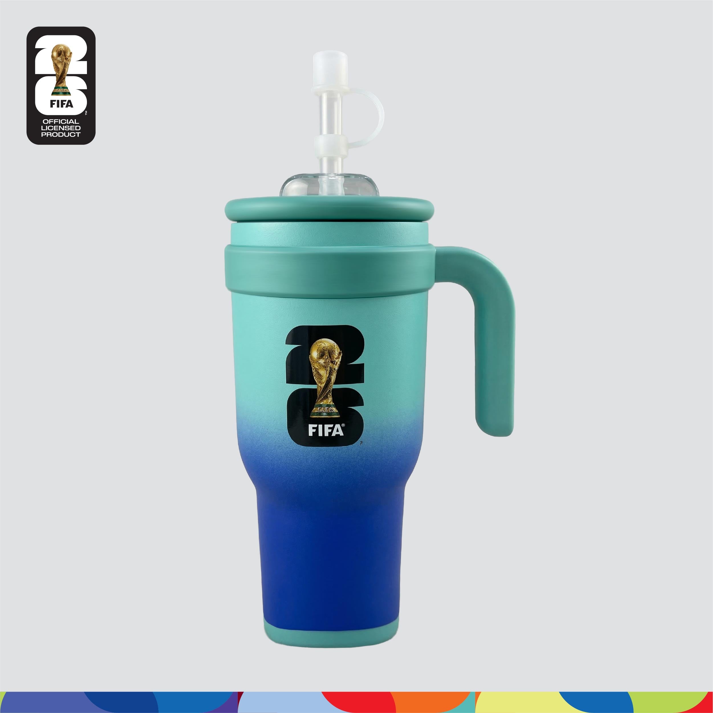 FIFA World Cup 2026™ Unisex Dry-Fit Jersey Turquoise-Blue Gradient + FIFA World Cup 2026™ Double Wall Vacuum Tumbler 900ml (Mint Green & Blue)