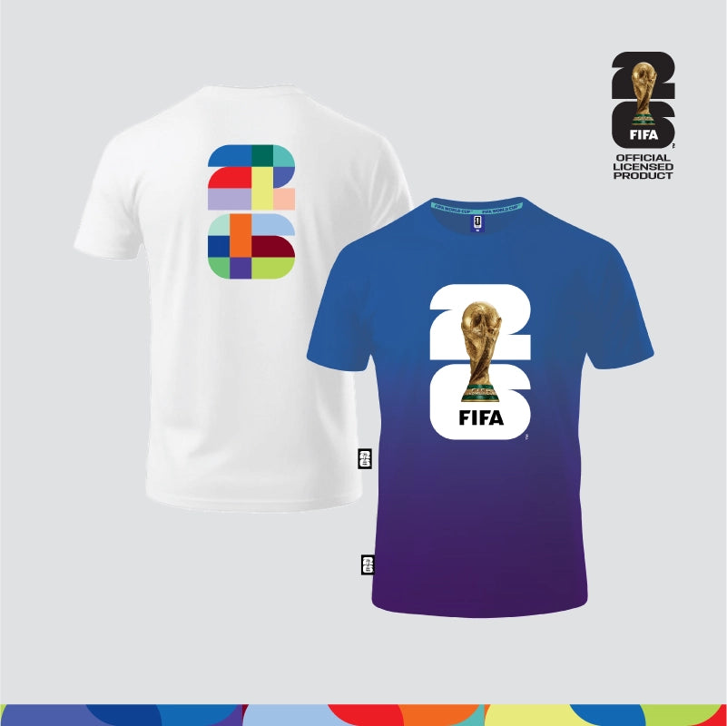 FIFA World Cup 2026™ Unisex 100% Combed Cotton Tee - White + FIFA World Cup 2026™ Unisex Microfiber Dry-Fit Sportswear Blue/ Violet