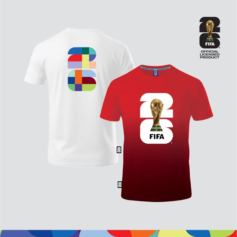 FIFA World Cup 2026™ Unisex 100% Combed Cotton Tee - White + FIFA World Cup 2026™ Unisex Microfiber Dry-Fit Sportswear Red/ Black