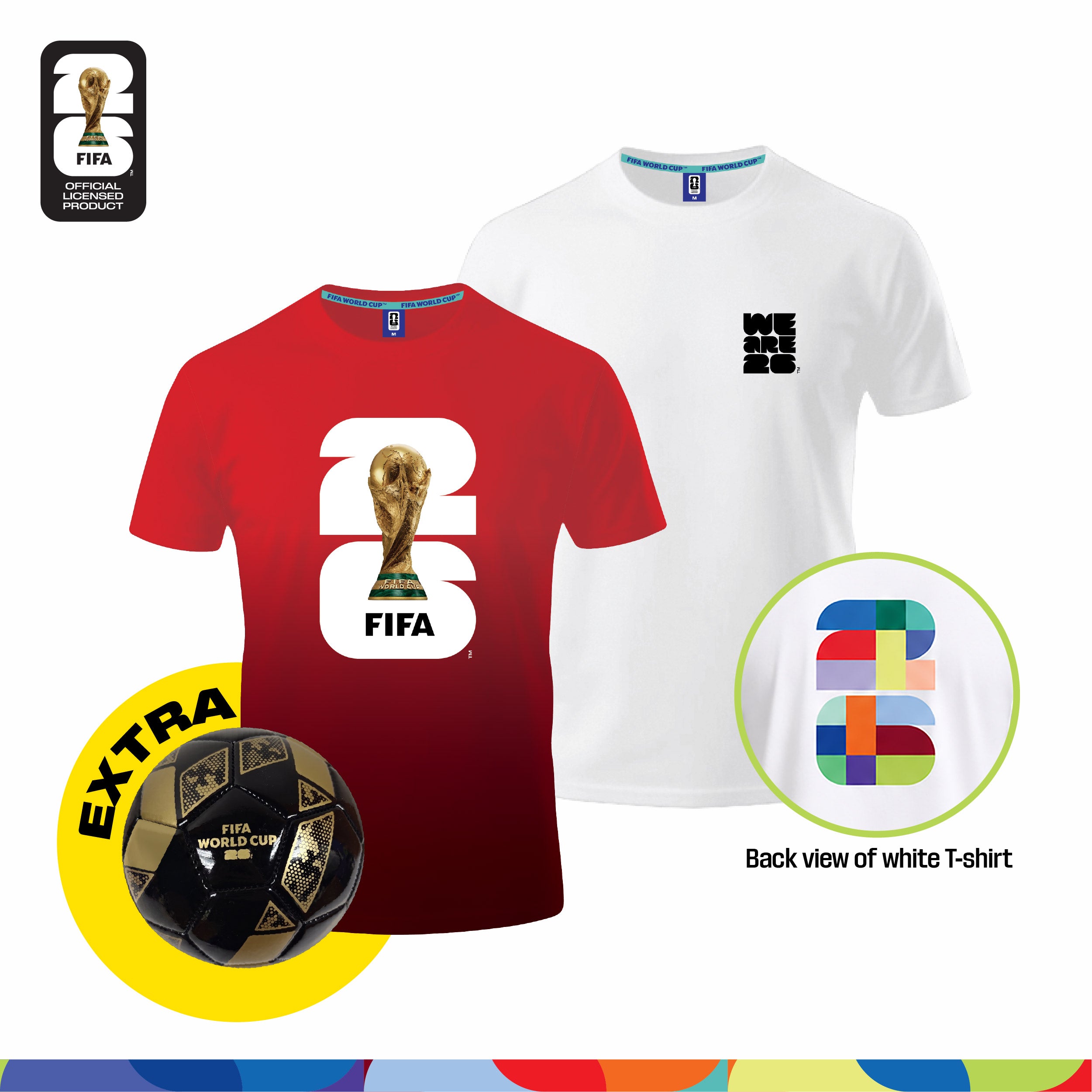 Game Day Ready! (Official Licensed) FIFA 2026 Bundle – T‑Shirt (White)+ Jersey (Red) + Football (Size-2)
