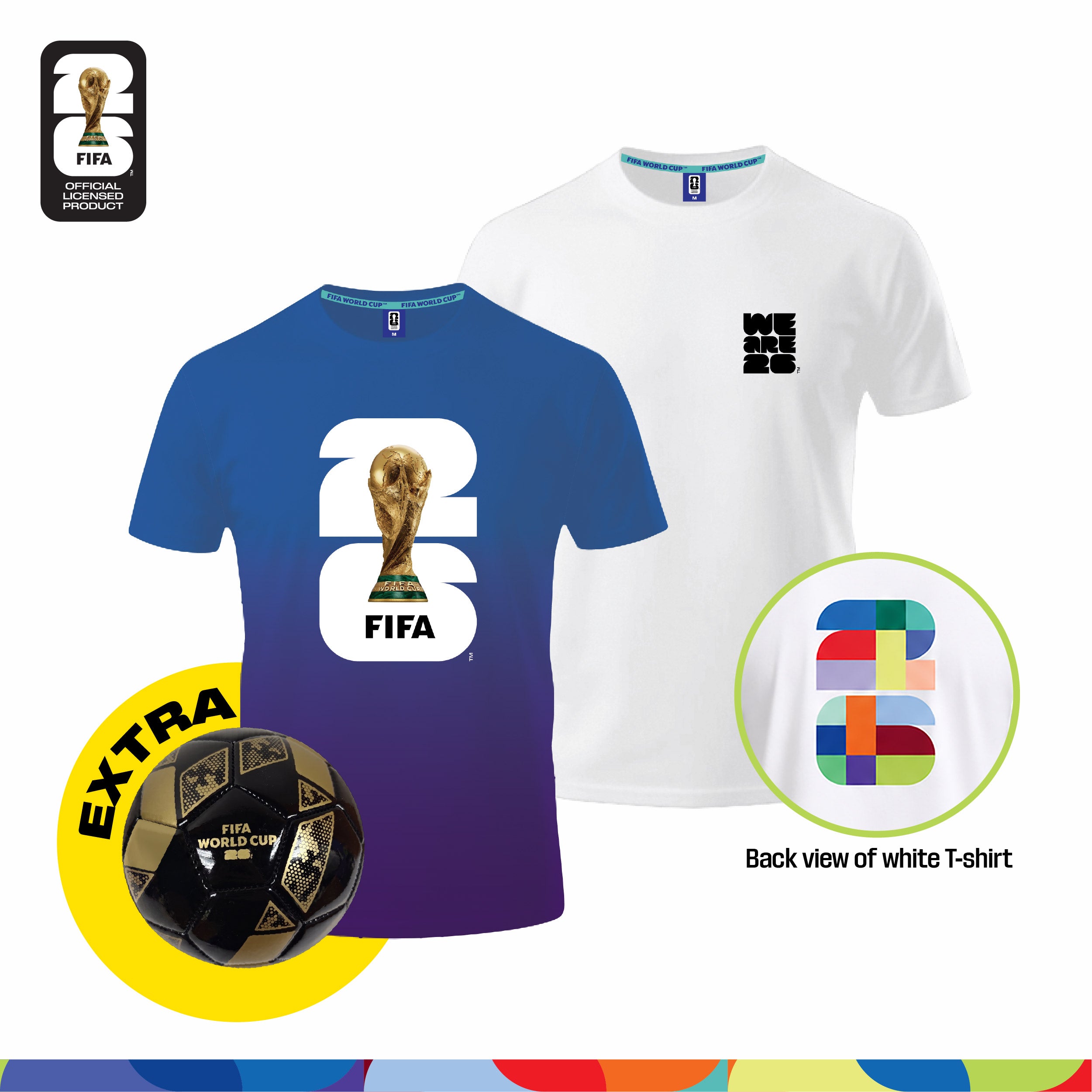 Game Day Ready! (Official Licensed) FIFA 2026 Bundle – T‑Shirt (White)+ Jersey (Blue) + Football (Size-2)