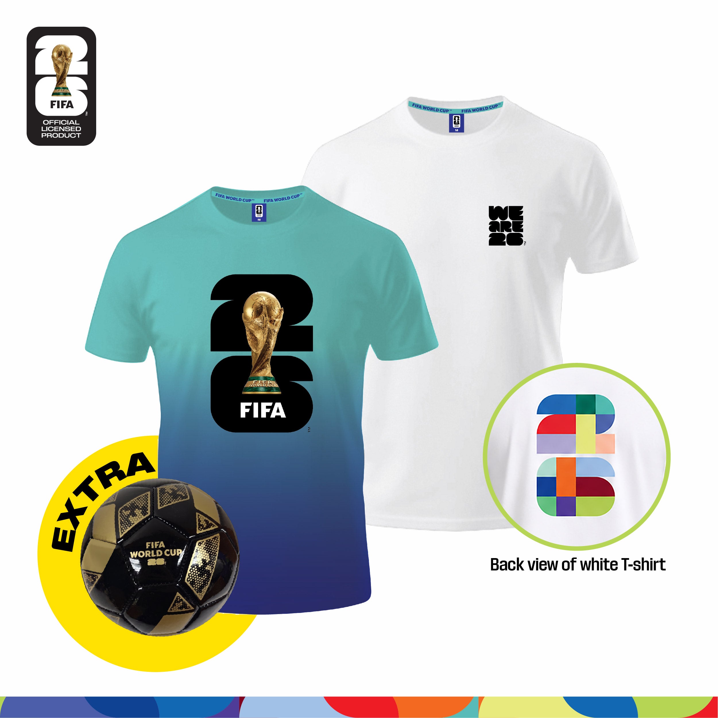 Game Day Ready! (Official Licensed) FIFA 2026 Bundle – T‑Shirt (White)+ Jersey (Turquoise Blue) + Football (Size-2)