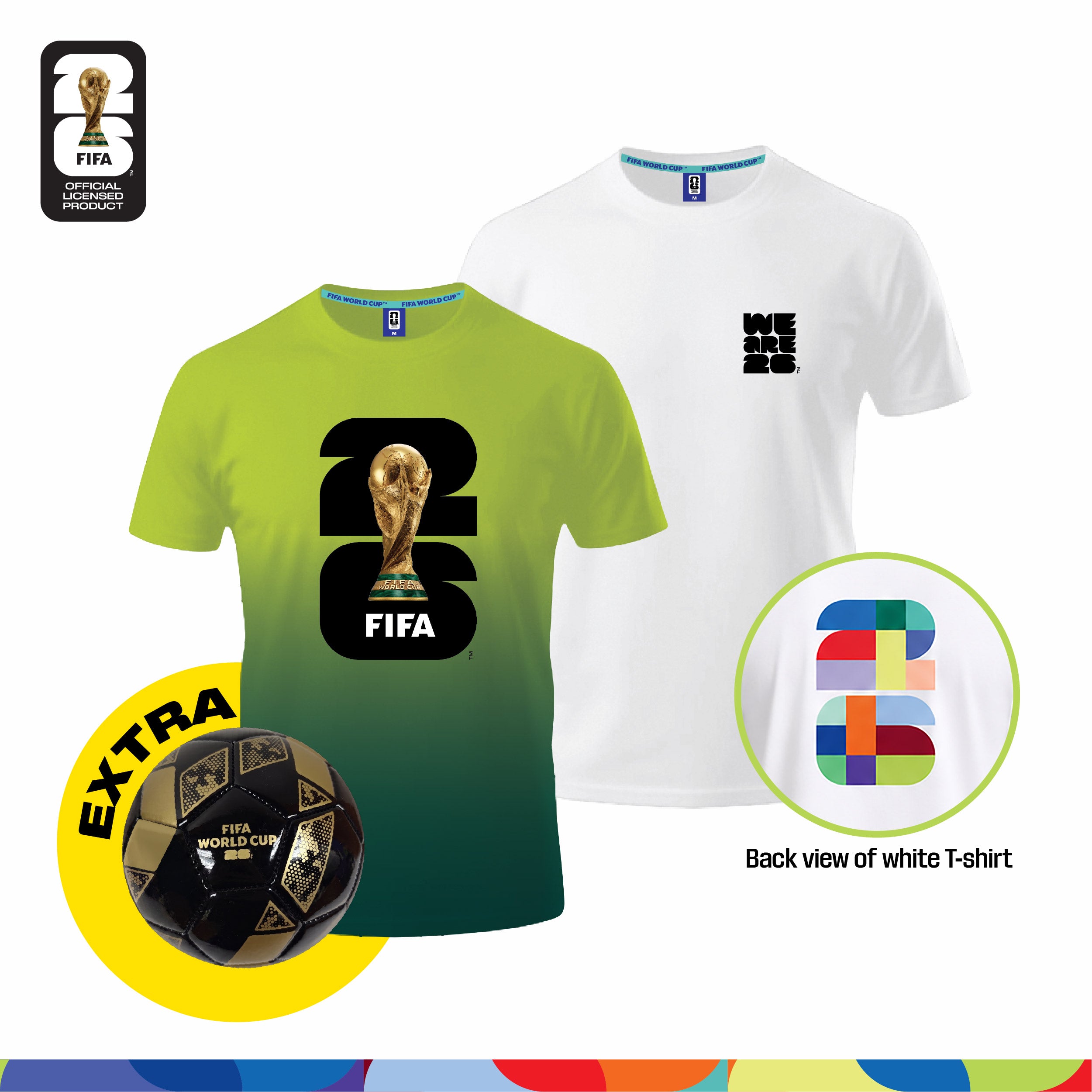 Game Day Ready! (Official Licensed) FIFA 2026 Bundle – T‑Shirt (White)+ Jersey (Green) + Football (Size-2)