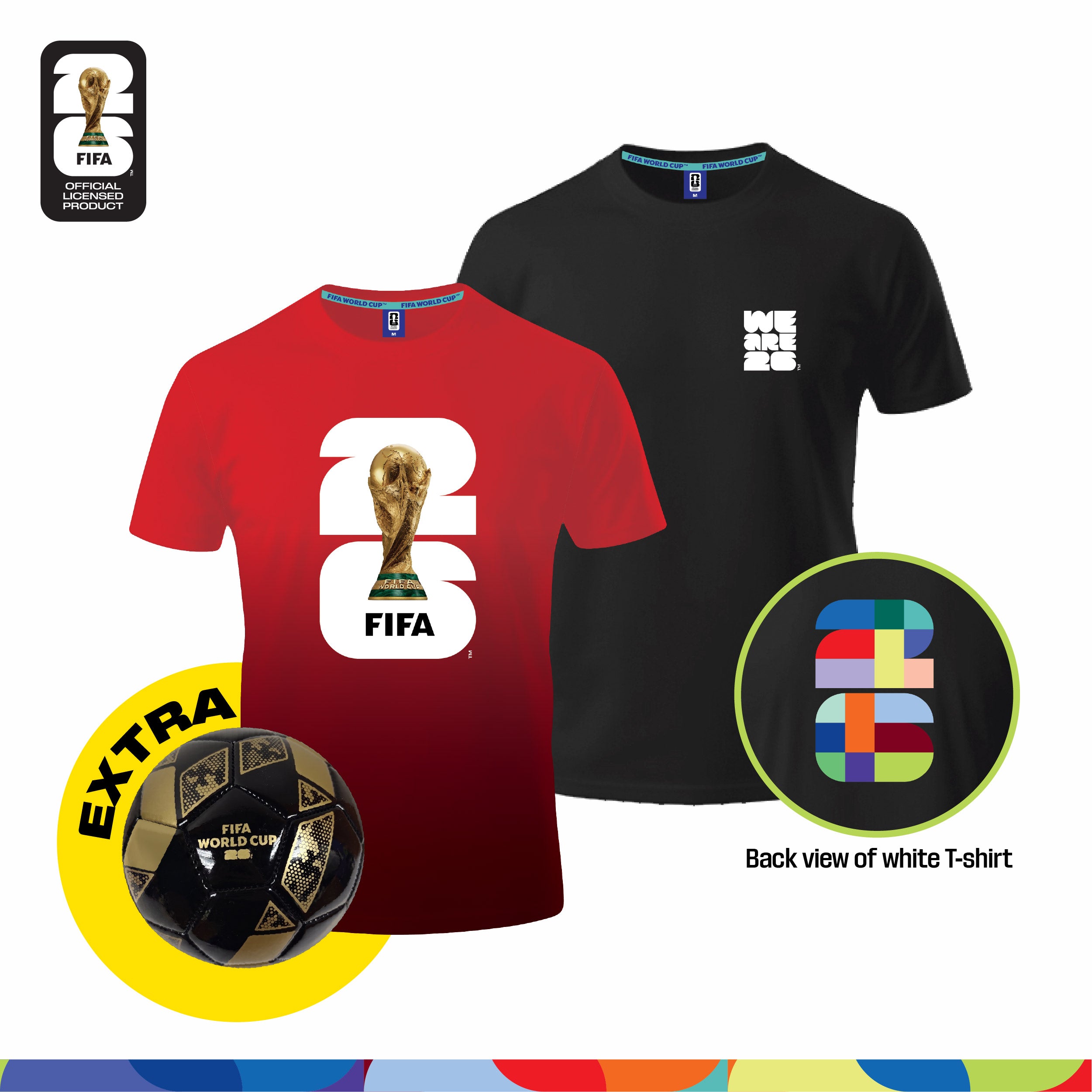Game Day Ready! (Official Licensed) FIFA 2026 Bundle – T‑Shirt (Black) + Jersey (Red) + Football (Size-2)