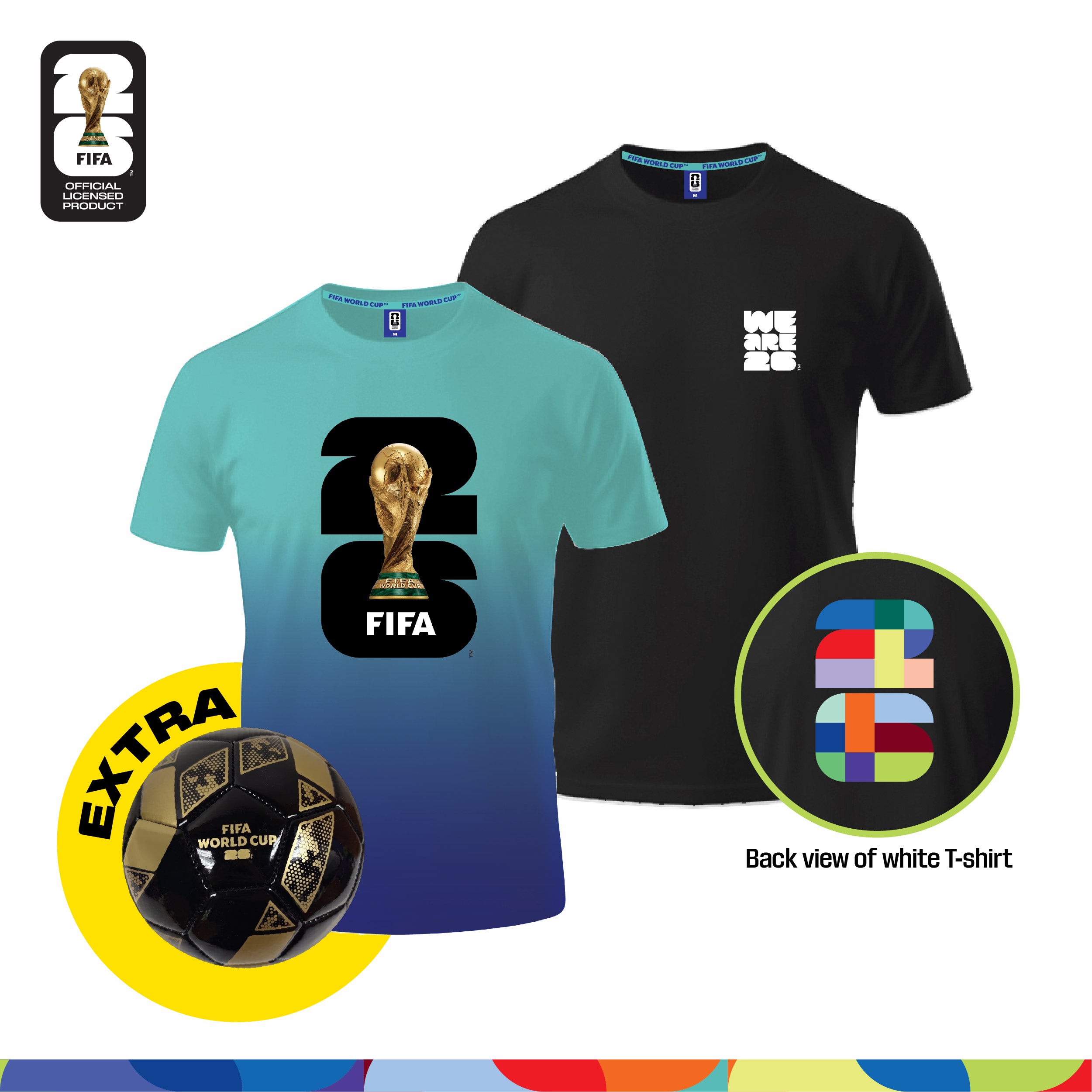 Game Day Ready! (Official Licensed) FIFA 2026 Bundle – T‑Shirt (Black) + Jersey (Turquoise Blue) + Football (Size-2)