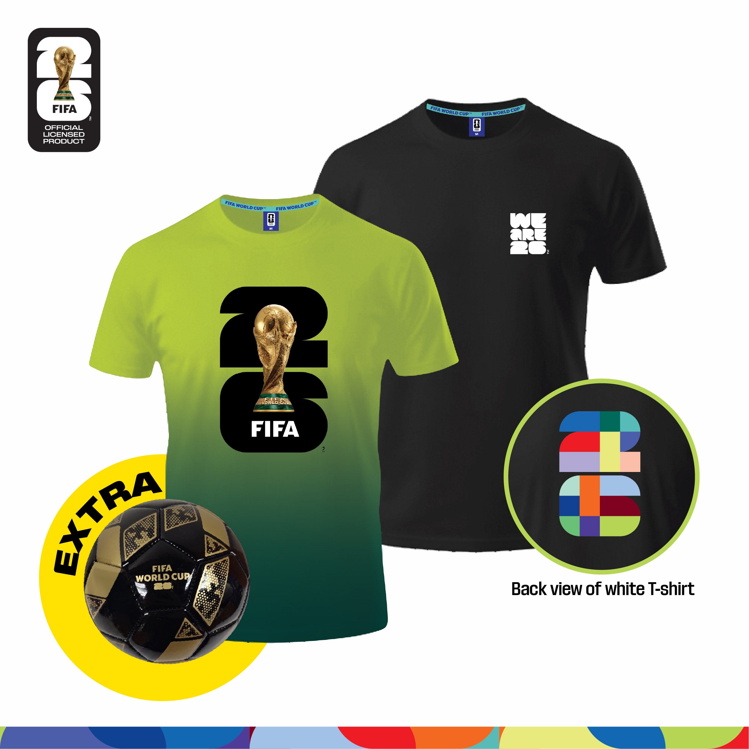 Game Day Ready! (Official Licensed) FIFA 2026 Bundle – T‑Shirt (Black) + Jersey (Green) + Football (Size-2)