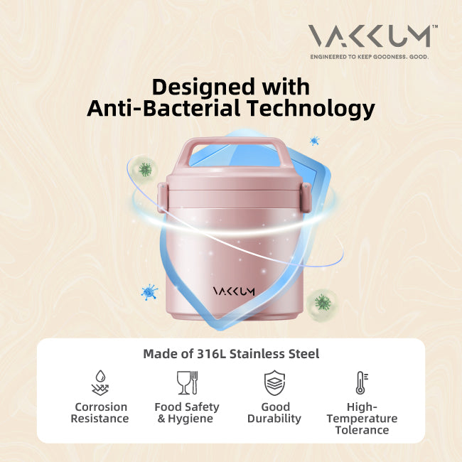 Vakkum Anti-Bacterial Stainless Steel 316 Thermal Food Jar 1.7L (Rose Gold + Green)