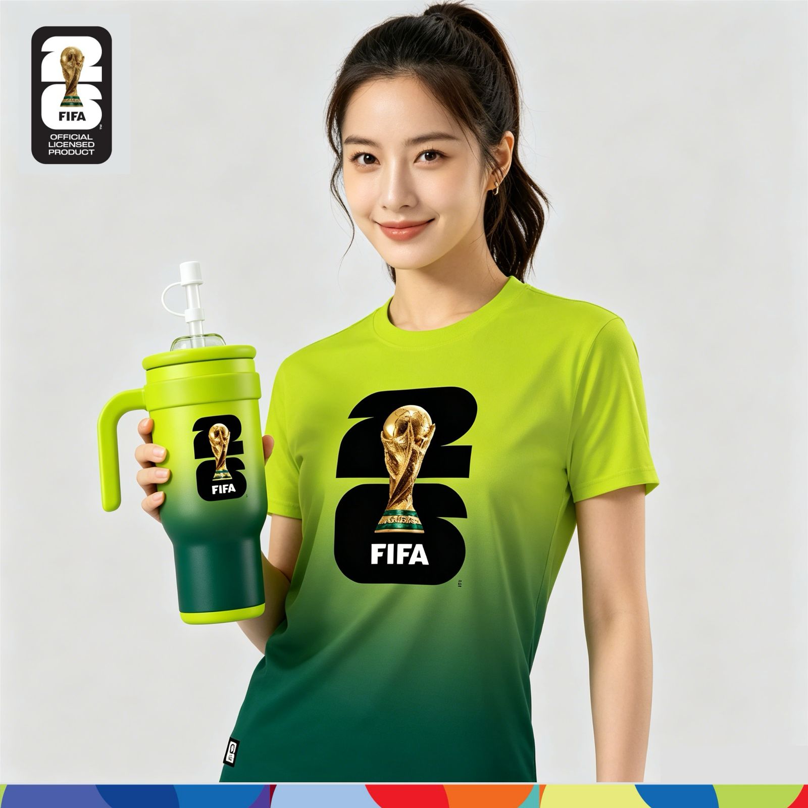 FIFA World Cup 2026™ Unisex Dry-Fit Jersey Green Gradient + FIFA World Cup 2026™ Double Wall Vacuum Tumbler 900ml (Green)